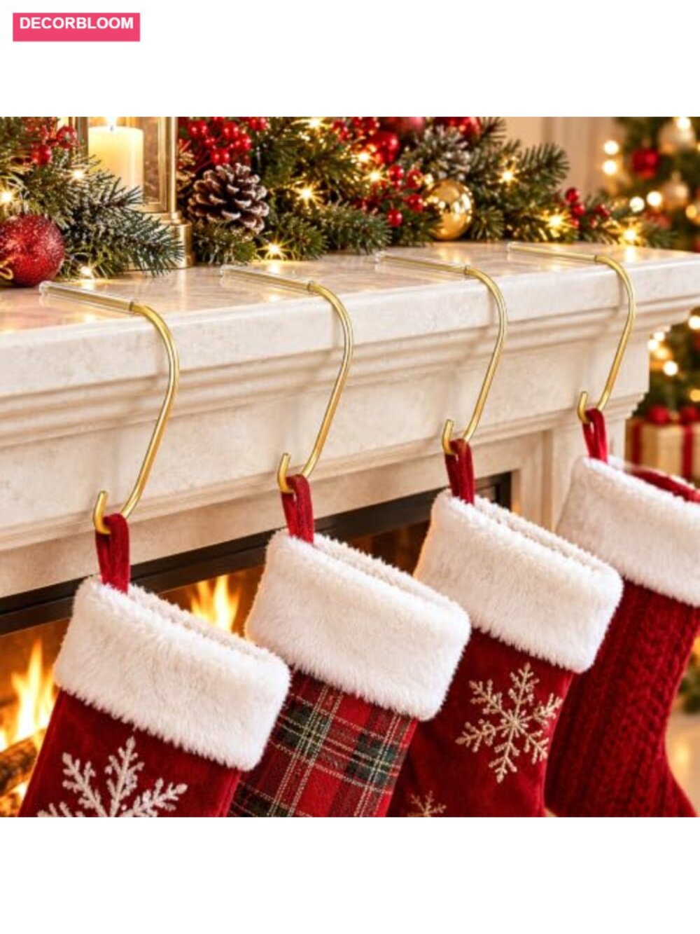 12 Pcs Christmas Stocking Holder for Mantle Non-Slip Metal Hooks
